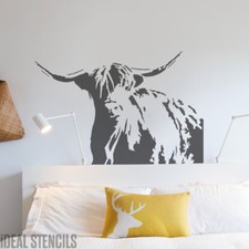 Highland Cow Stencil Reusable Home Wall Art Decor Craft Paint Furniture Fabrics