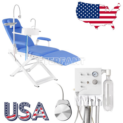 Dental Mobile Chair Exam Folding Silla W/LED Light Lamp+Tray/Unit Air Turbine US