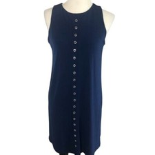 Michael Kors Navy Blue Shift Dress w/ Silver Details, Zipper Closure, Size Small
