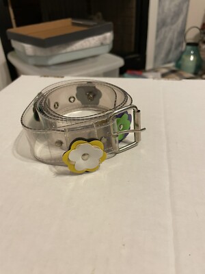 Clear Vinyl Ladies Belt With Multicolor Flowers Retro Boho Size XL Mod.     B 5