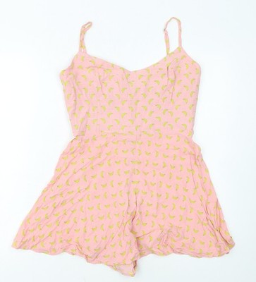 ZARA Damen Playsuit Rosa Bananenmuster Baumwolle Größe S