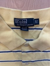 Polo Ralph Lauren XLT Yellow Polo Shirt Short Sleeve Blue Striped 100 Cotton