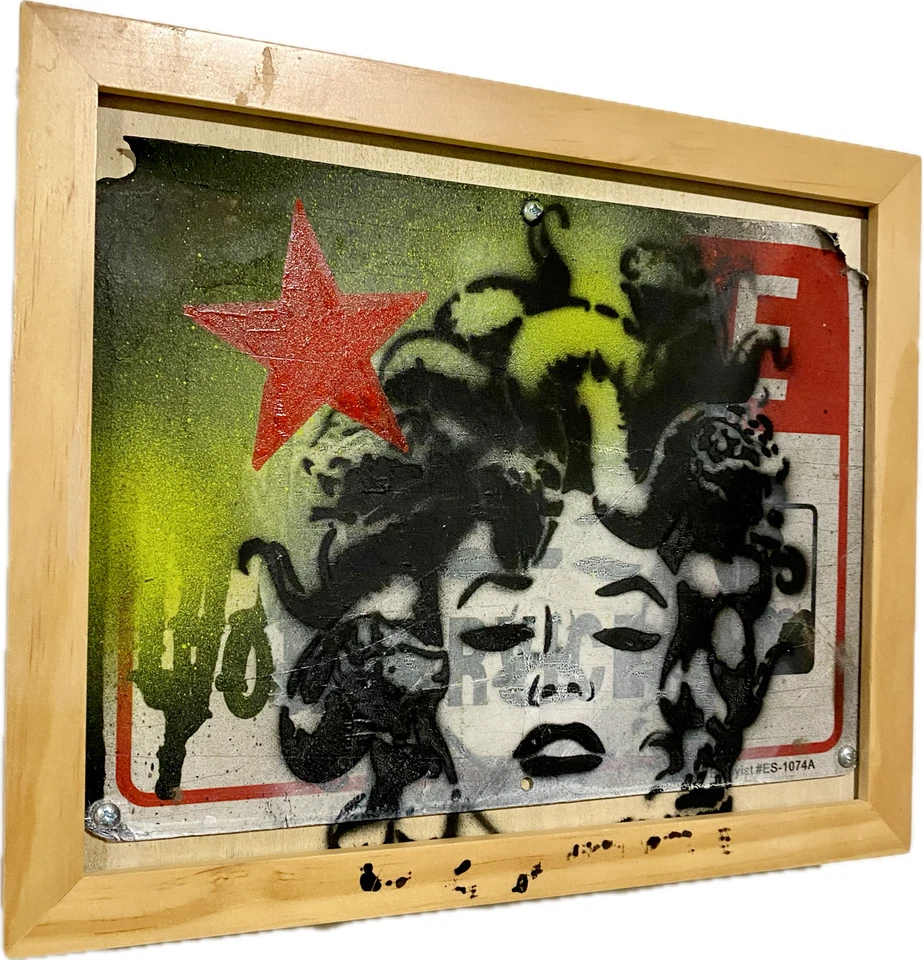 班克斯涂鸦艺术美杜莎金属街道标志带框绘画 — 第 4/4 张图片