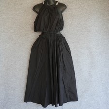 Michael Kors Black Cotton Poplin Cutout Dress L Chain Halter Open Back Midi $195