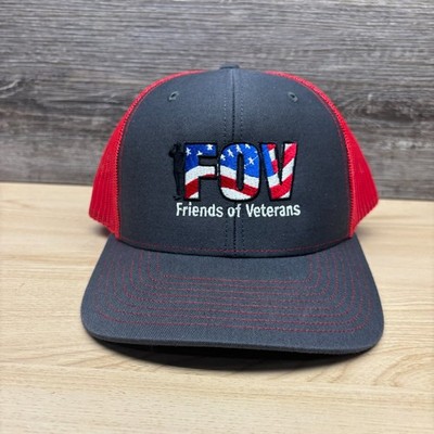 Friends of Veterans Hat Cap Snap Back Gray Red FOV USA Flag Richardson 112 Patch