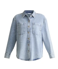 Time and Tru Women's Denim Overshirt with Long Sleeves, Size-XL(16-18)