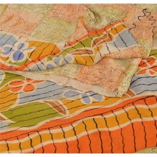 Sanskriti Vintage Saree Multicolor Pure Crepe Abstract Printed Sari 5Yd Fabric