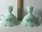 Fenton Floral Hand Painted Chamber Candlestick Holder signed pair