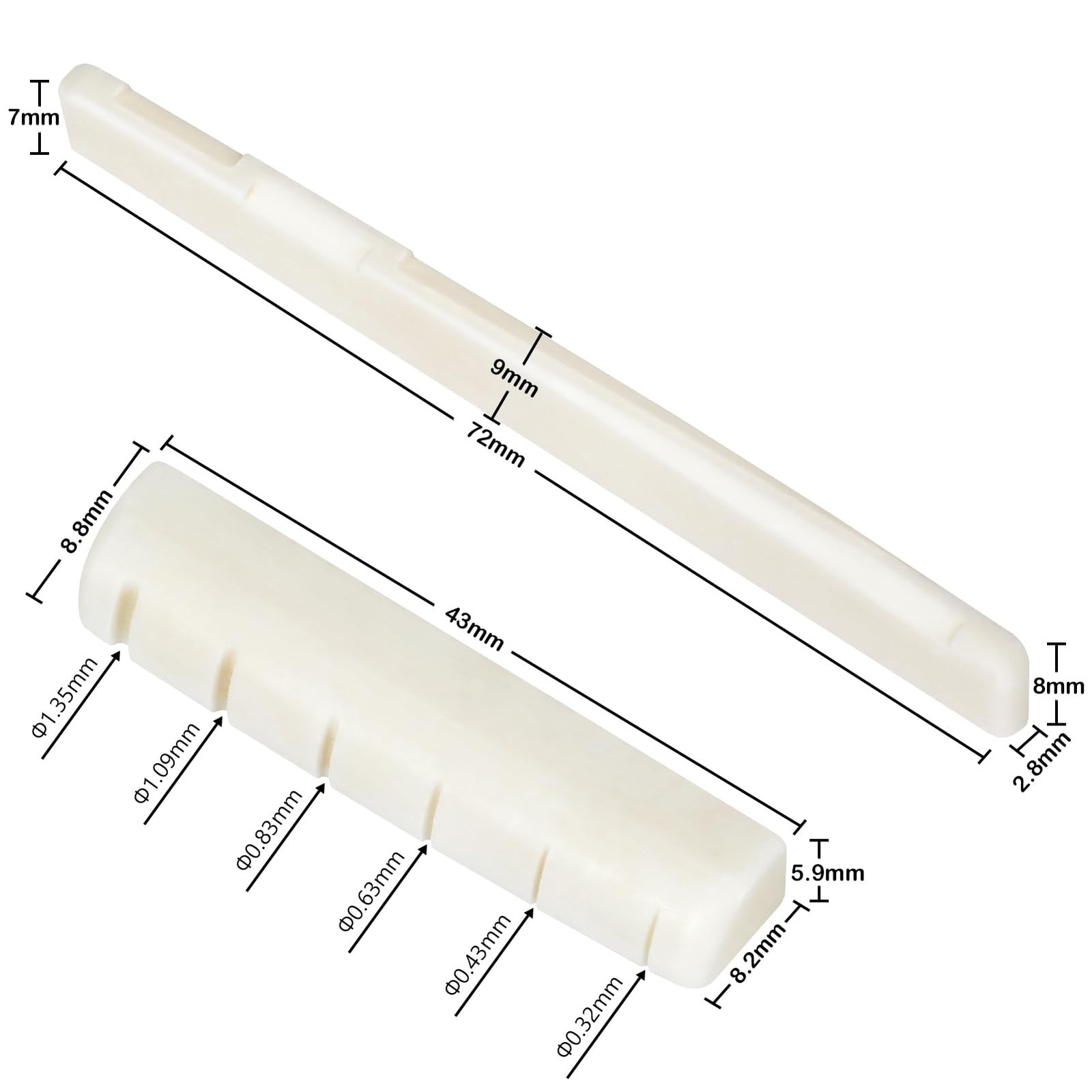 Blisstime 6 String Acoustic Guitar Bone Bridge Saddle And Nut Made