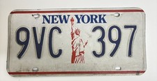 Vintage New York License Plate Red Blue White Metal State of  Liberty