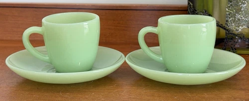 2 Sets Fire King Jadeite Jadite Restaurant Ware Demitasse Demi Cup & Saucer Set