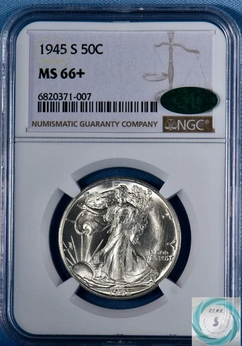 1945-S Walking Liberty Half Dollar NGC MS66+ w/CAC - Vintage White Beauty!