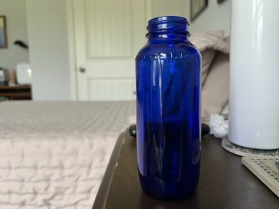 VTG Embossed Bromo Seltzer Cobalt Blue Bottle 6'' x 2'' 6/14/26 C