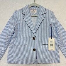 Classic Prep Blazer Kids 6/7 Laura Seersucker Vista Blue Summer Preppy Nautical