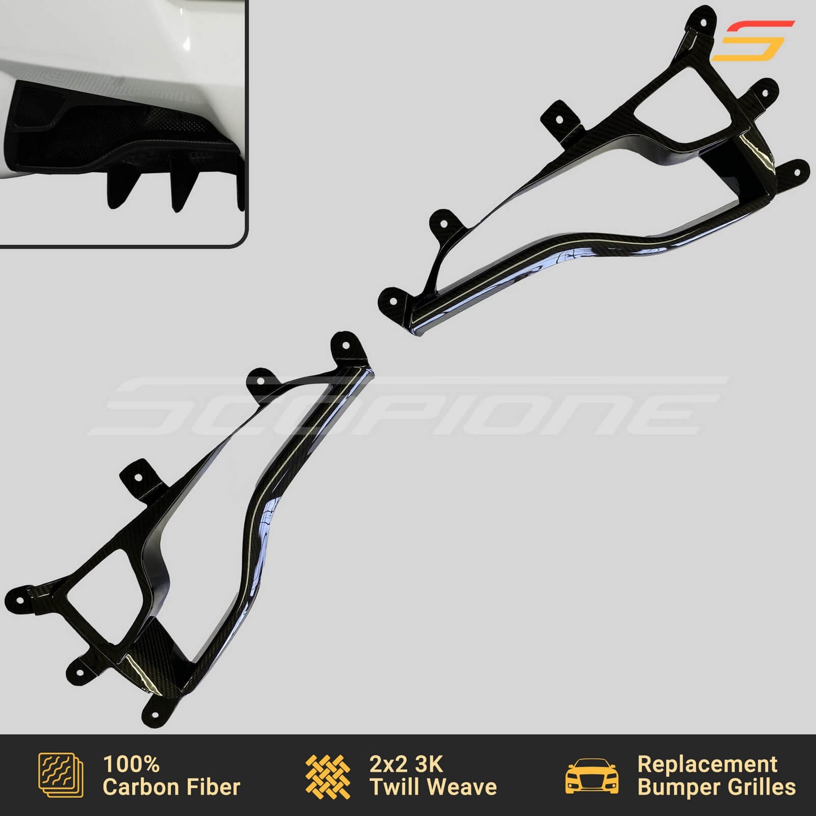 Scopione Carbon Rear Bumper Fog Light Grilles Trim for Ferrari 458 Italia Spider