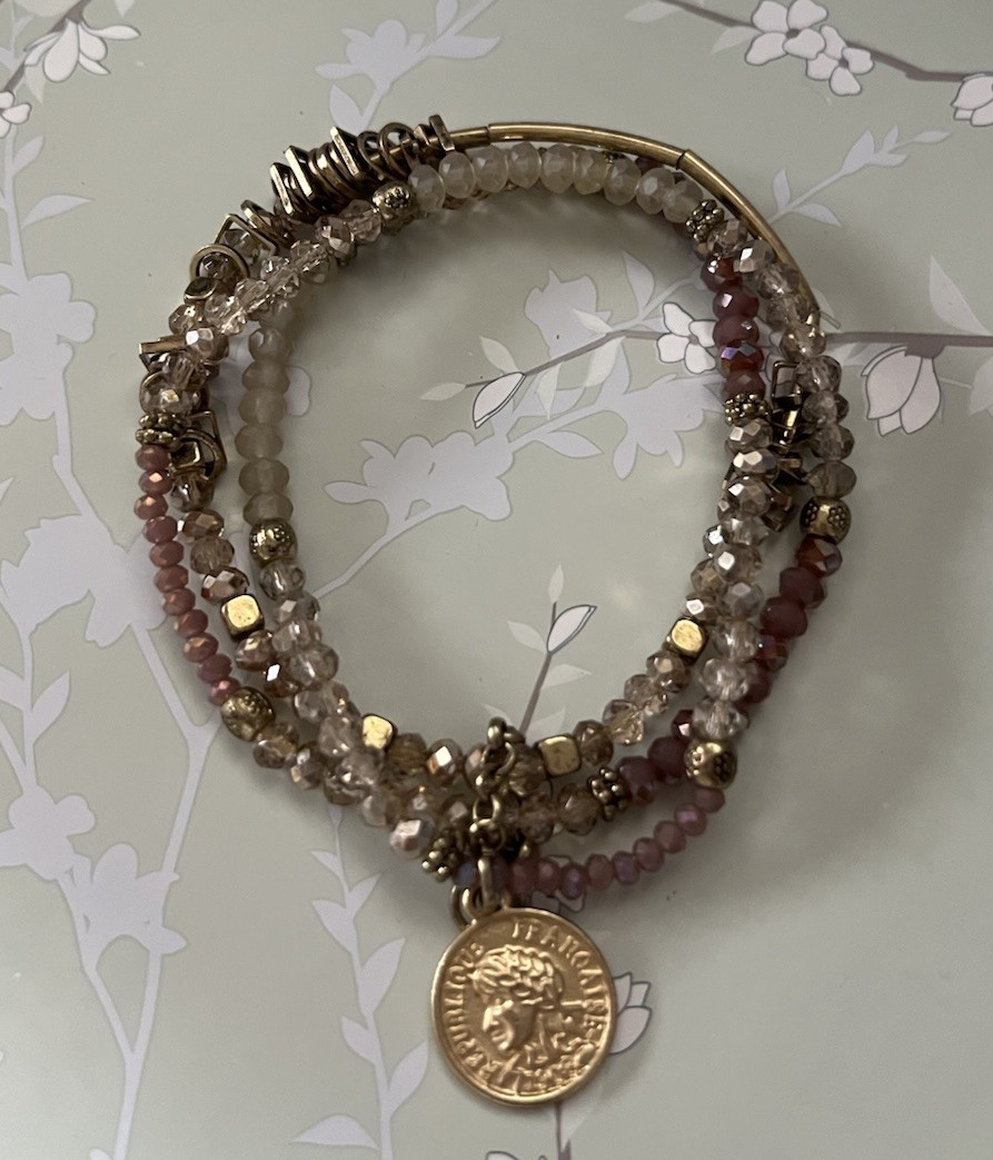 Boho Coin Charm Beaded Stretch Stack Bracelet Gol… - image 1