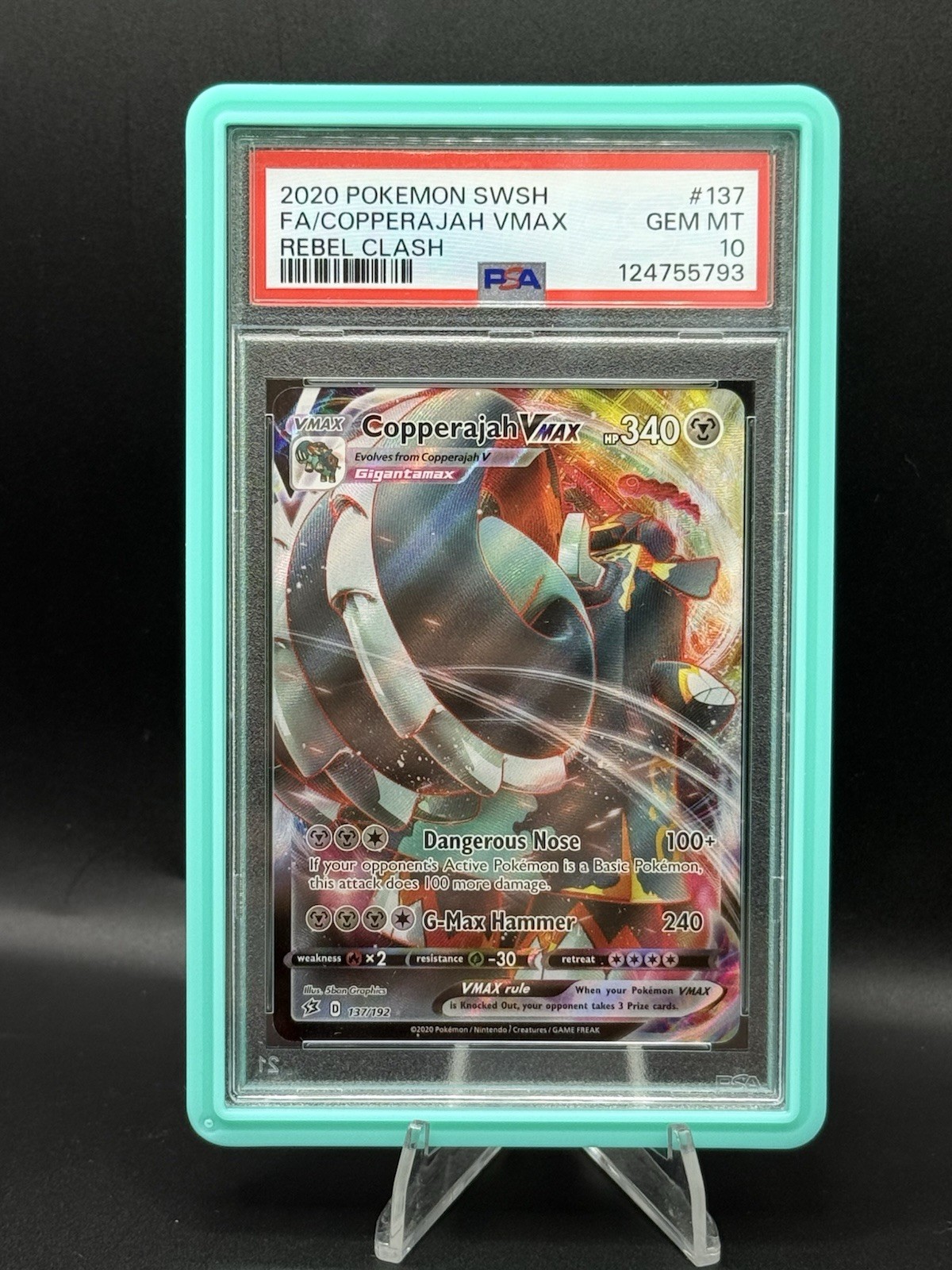 PSA 10 Gem Mint 2020 Pokemon SWSH FA/Copperajah VMAX #137/192 Rebel Clash