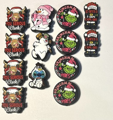 Lot Of 13 Christmas Grinch Snowman Themed Silicone Focal Beaded Pens Keychains
