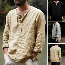 Men's Medieval Pirate Shirt - Historical Renaissance Faire Costume with V-Neck,