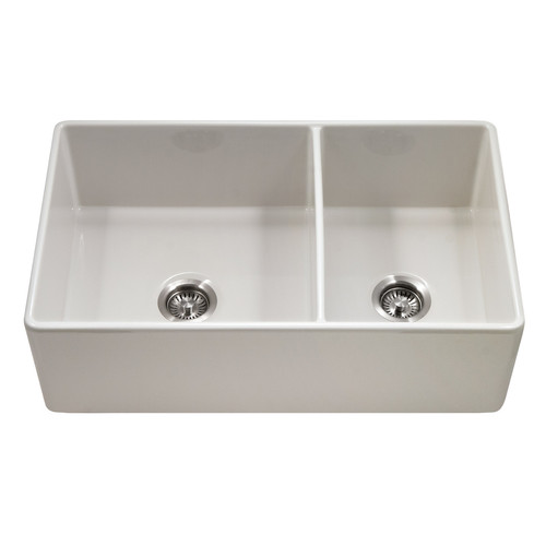 Houzer PTD-6040 Platus 33" Farmhouse Double Basin Fireclay - Off White