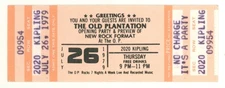 Opening of the Old Plantation 7/26/79 Houston TX Unused Party Rare Ticket!
