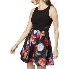 NWT Xscape Womens Dress Navy Floral Print Sleeveless Mesh Fit & Flare Size 10