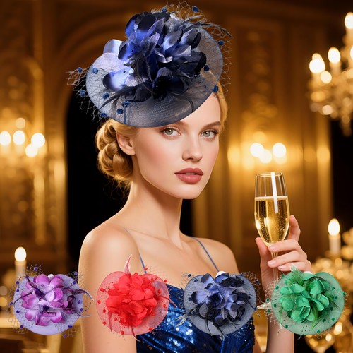 Women's Elegant Fascinator Veil Feather Headpiece Vintage Tea Party Bridal Hat