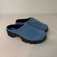 Lands End Womens Suede Clogs Slate Blue Slip On Mule Lug Sole Shoes