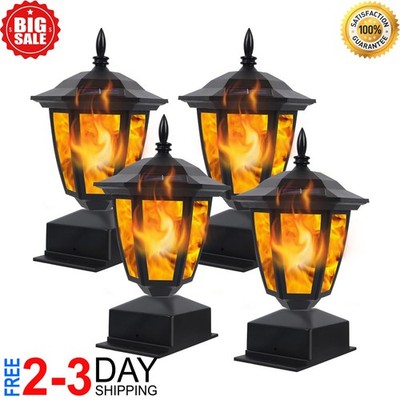 4 Pcs Outdoor Flame Light Solar Post Deck Fence Cap Waterproof Flickering Lights