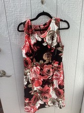 NWT Connected Apparel Womens Black White Floral Dress Ruching Business Office