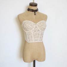 vintage 70s 80s cream lace cropped crop bustier corset strapless top boho 36b m