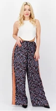 NWOT H By Halston Printed Wide Leg Satin Pants Seagrass Black Orange Print S