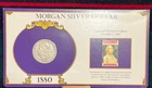 1880 MORGAN S$1~90%SILVER+.25c STAMP ON PRESIDENT GARFIELD HISTORY BOARD