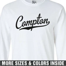 Compton Script LONG SLEEVE T-Shirt | Sport Tail Baseball CPT Mens Tee Shirt