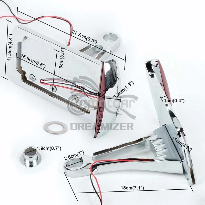 Luz de freno trasera con soporte de matrícula de montaje lateral cromado para motocicleta para Harley Foto 3 de 4