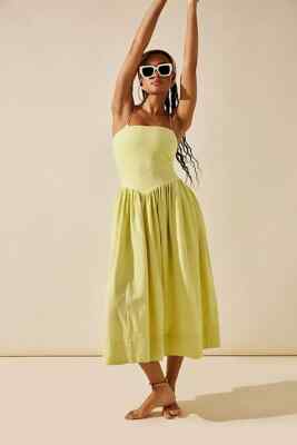 Free People Onda Drop-Waist Tube Midi Dress Slim Pull On Free-Est Medium M NEW