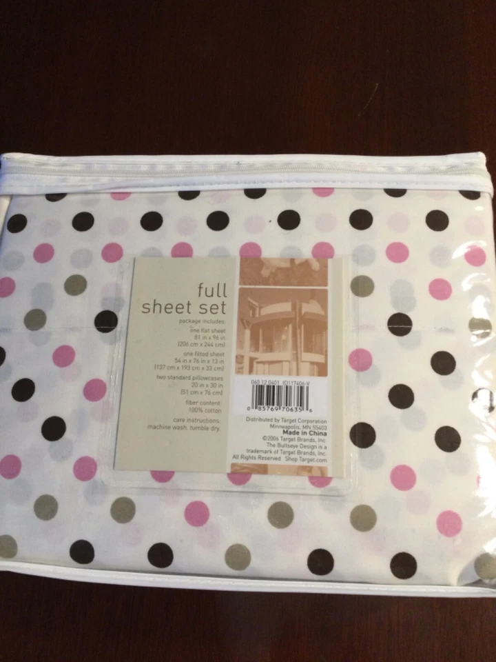 Ivory w/Polka Dots 4 pc Full Size Sheet Set, 100% Cotton, 220 Thread Count NIP - Image 2 of 2