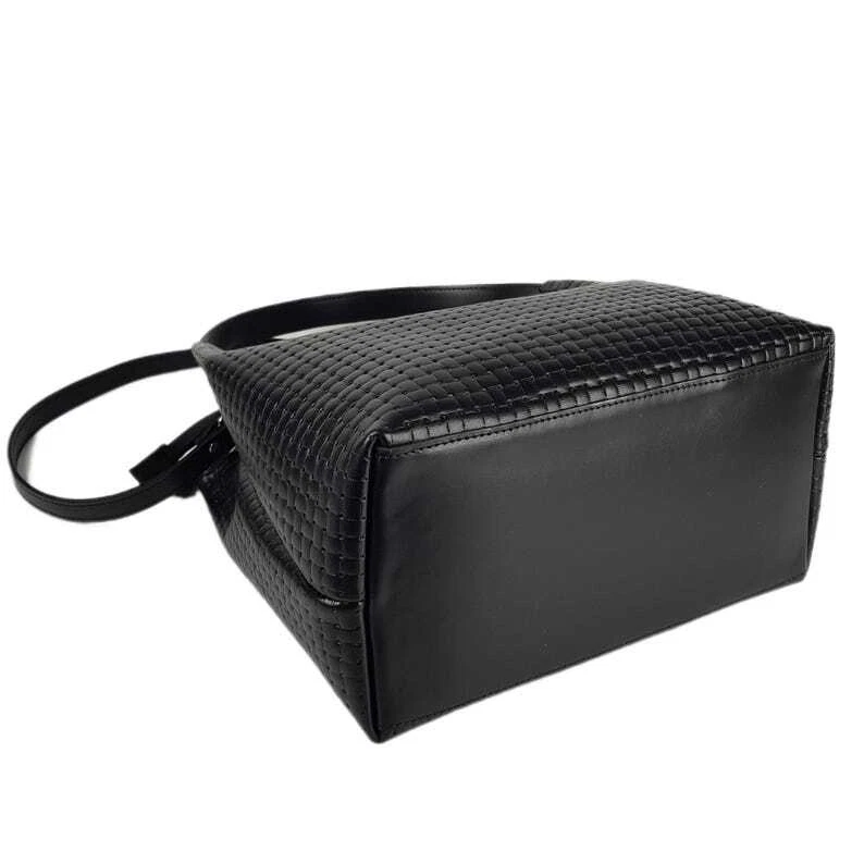 COACH Borsa a mano donna in VERA PELLE intrecciata nera tracolla mini tote goffrata