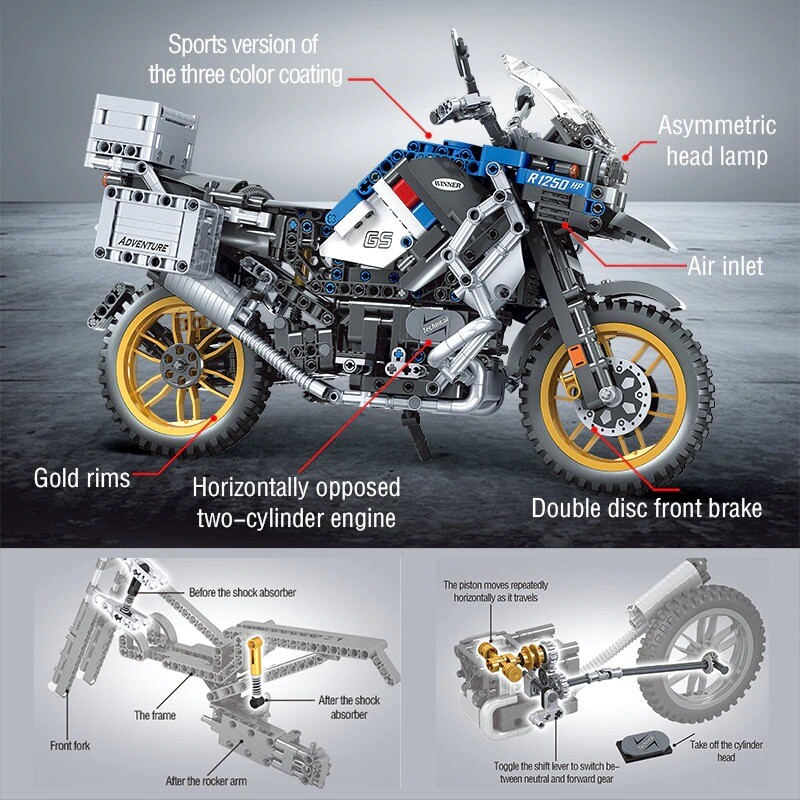 Technik Motorrad Bausteine Set Für Harley-Davidson, 470 Klemmbausteine Technic Motorrad Modellbausatz, MOC Supermotorrad Bauset Spielzeug Geschenk Für Kinder Erwachsene