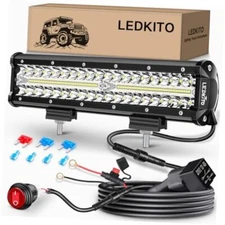 12 Inch LED Light Bar Kit with Wiring Harness Triple Row Spot Flood Combo LED 