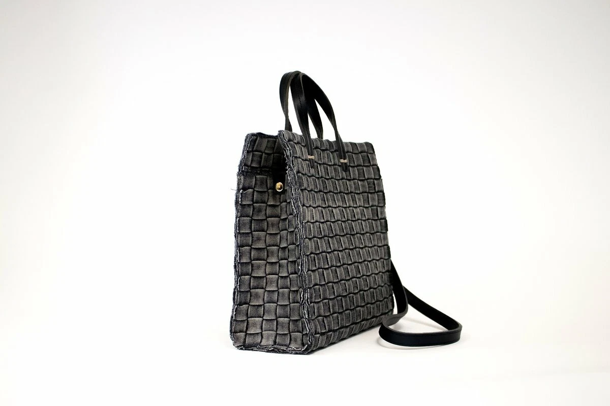 Clare V Petite Woven Black Denim Simple Tote Purse B2724