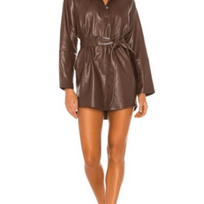 Marissa Webb Faux Leather Shirtdress Brown size 14 | eBay