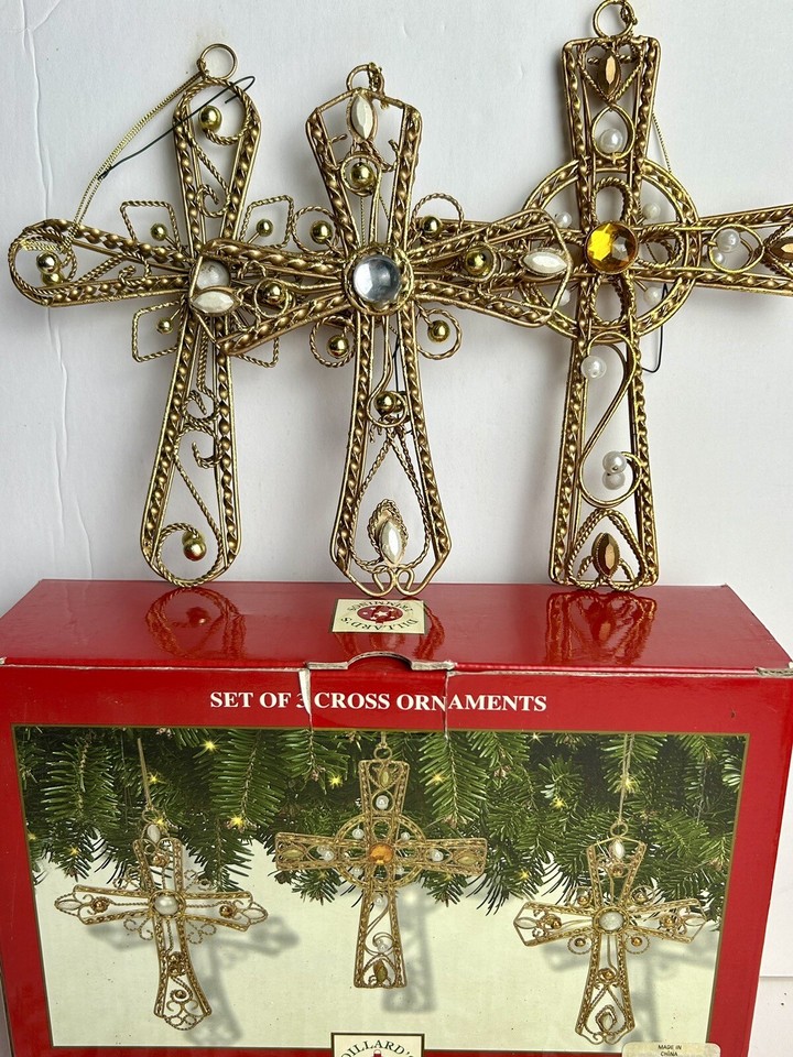 Dillards Trimmings Christmas Ornaments Set of 3 Cross Gold Tone 3