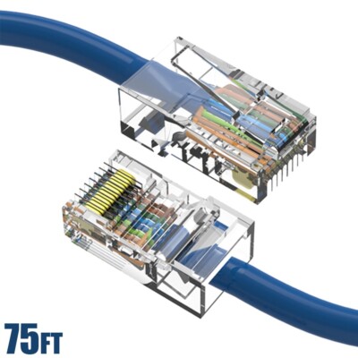 75FT Cat5E RJ45 Ethernet LAN Network UTP Patch Cable Non-Booted Gold 24AWG Blue