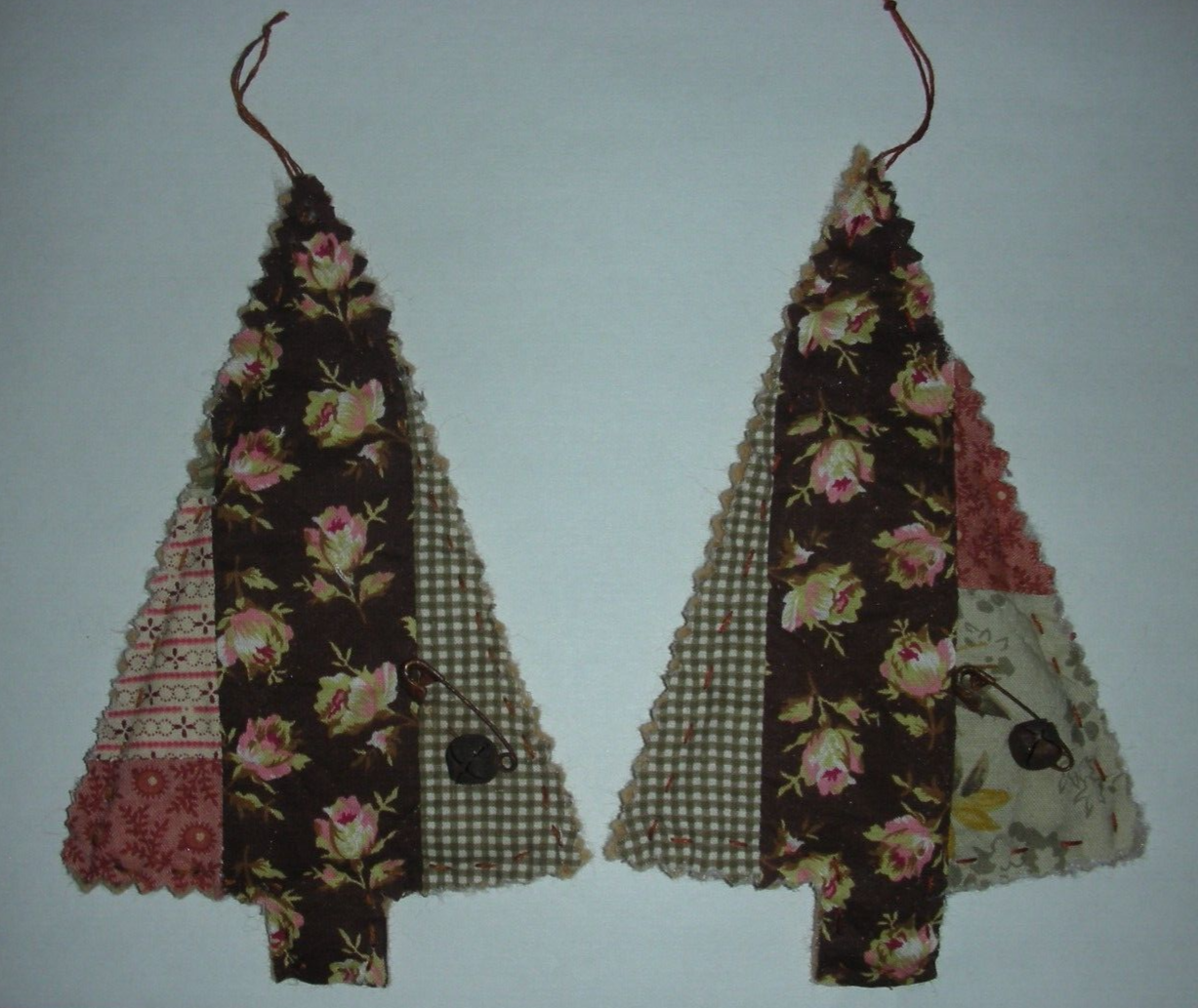 8ANTIQUE CUTTER QUILT CHRISTMAS TREE ORNAMENTS W/RUSTY PIN & BELL