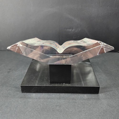 Steuben Crystal Glass Memory Book Sculpture Shaped Like Open Book On Black Base - Picture 6 of 24