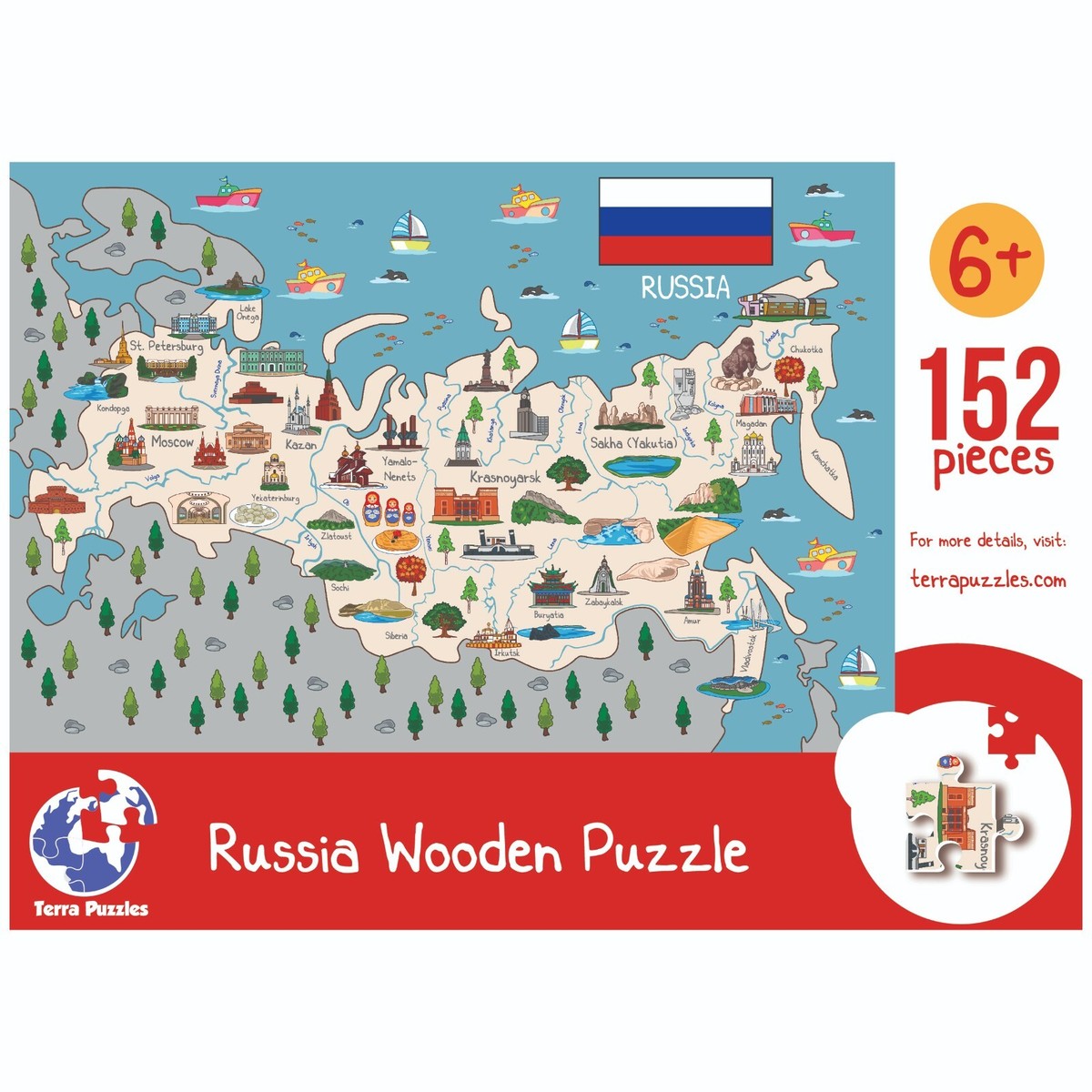 Russia Map Wooden Jigsaw Puzzle for Children and Adults - 152
