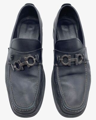 $850 Salvatore Ferragamo Men's Black David Bit Leather Loafer Shoes Sz US 8.5