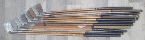 11 antike Vintage Flansch gewichtete Sohle Hickory Holz Schaft Golfschläger C0 SW weniger