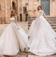 Luxury A-Line Wedding Dresses High Neck Long Sleeves Lace Applique Bridal Gowns